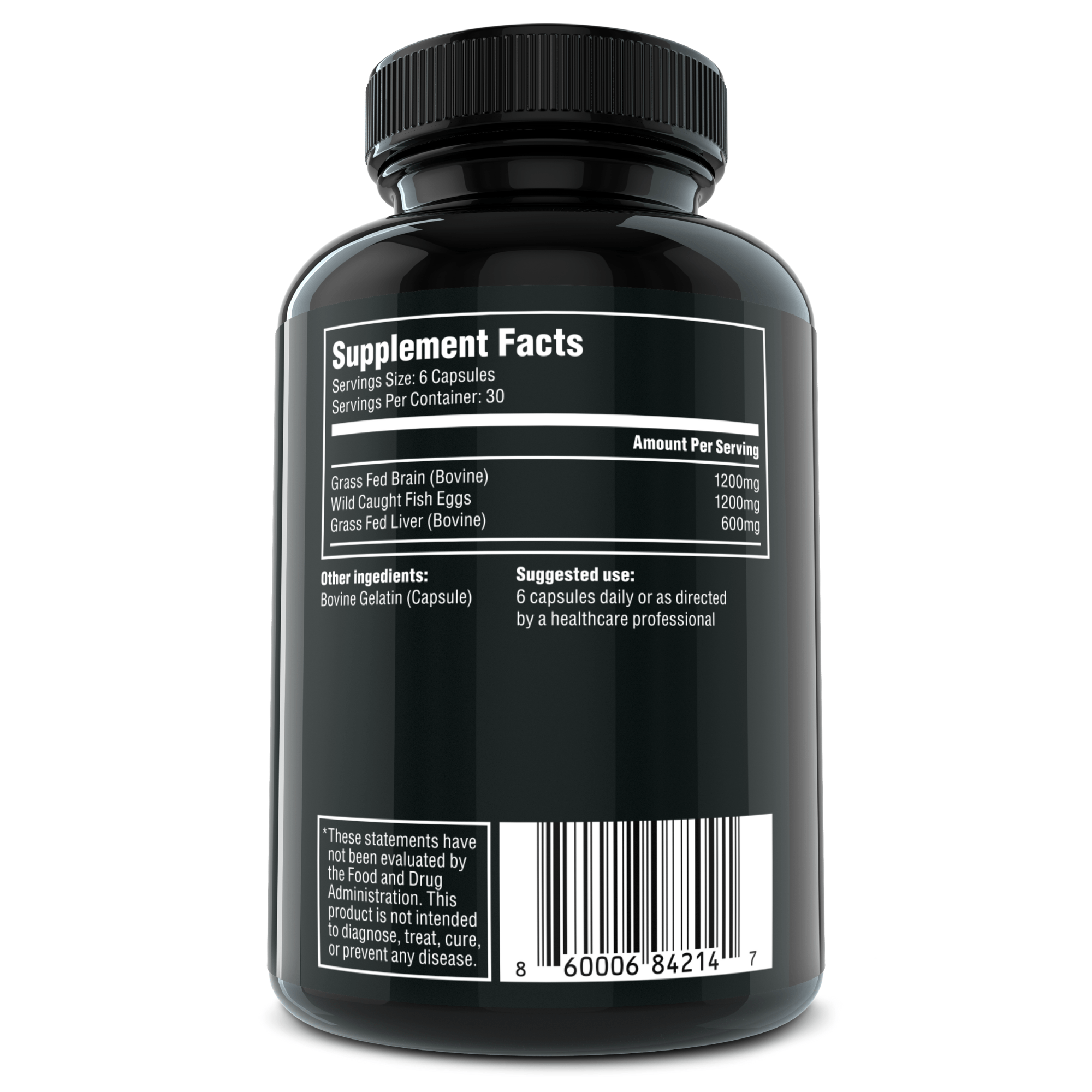Rear of the Charge bottle with supplements facts panel completely visible