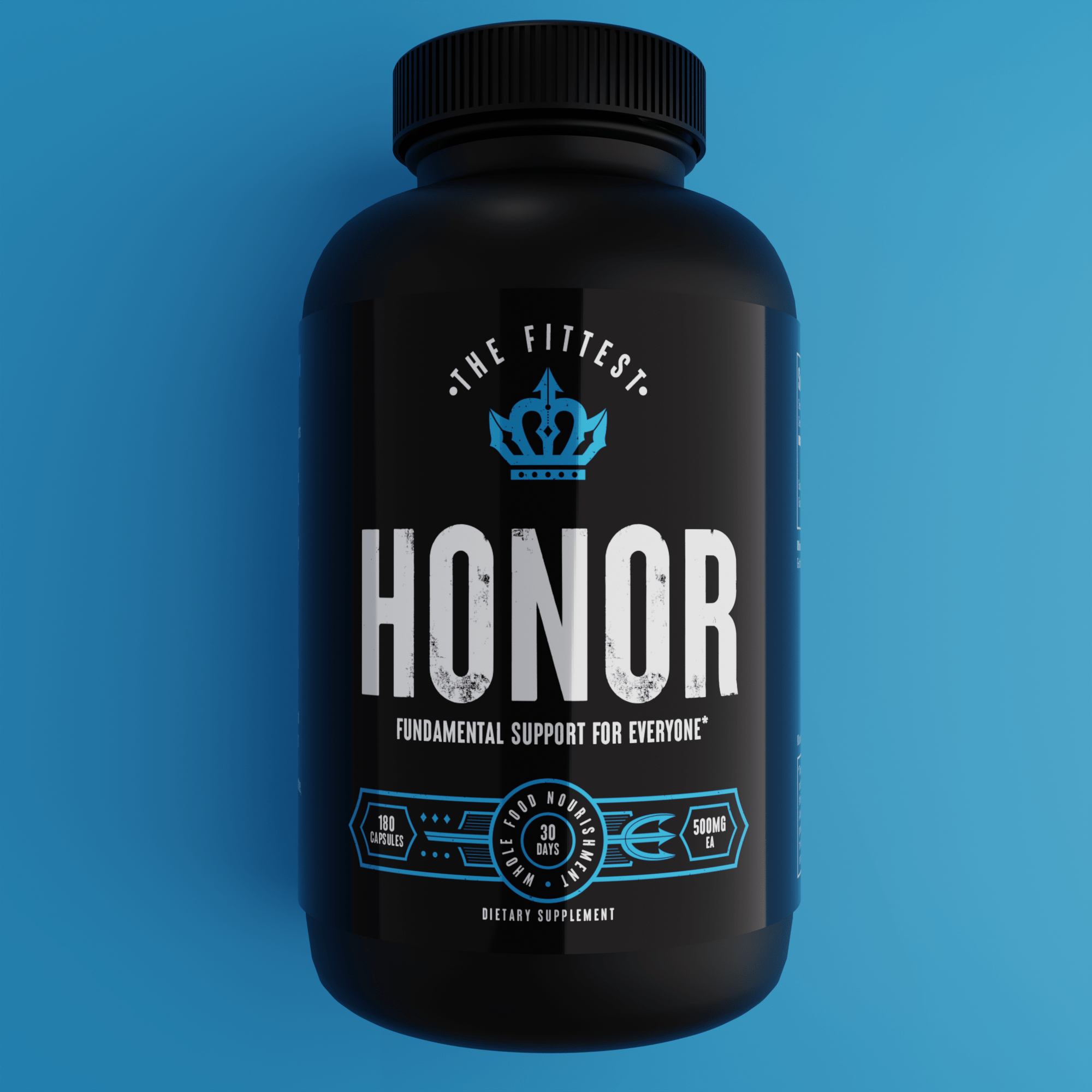 Bottle of Honor showing the front label in front of a vibrant blue background