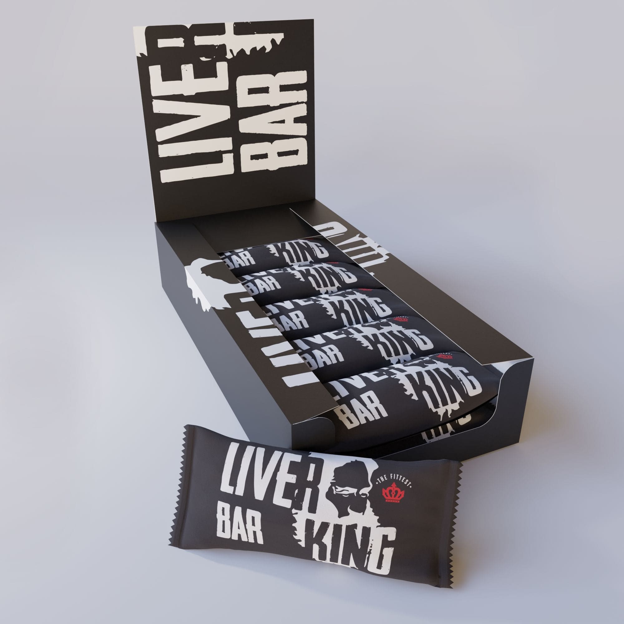 Liverking bar and box showing the full product with 12 bars to a box