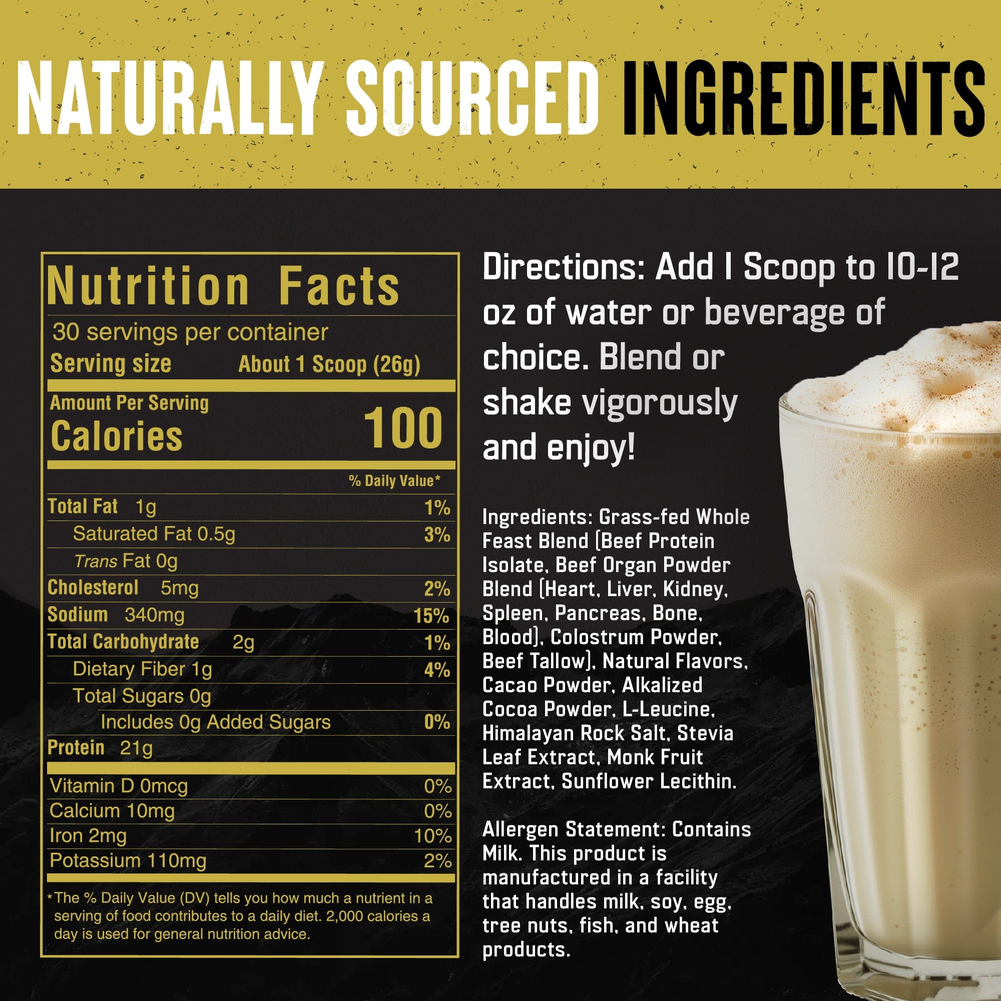 vanilla graphic with nutrition facts panel showing ingredients and directions 