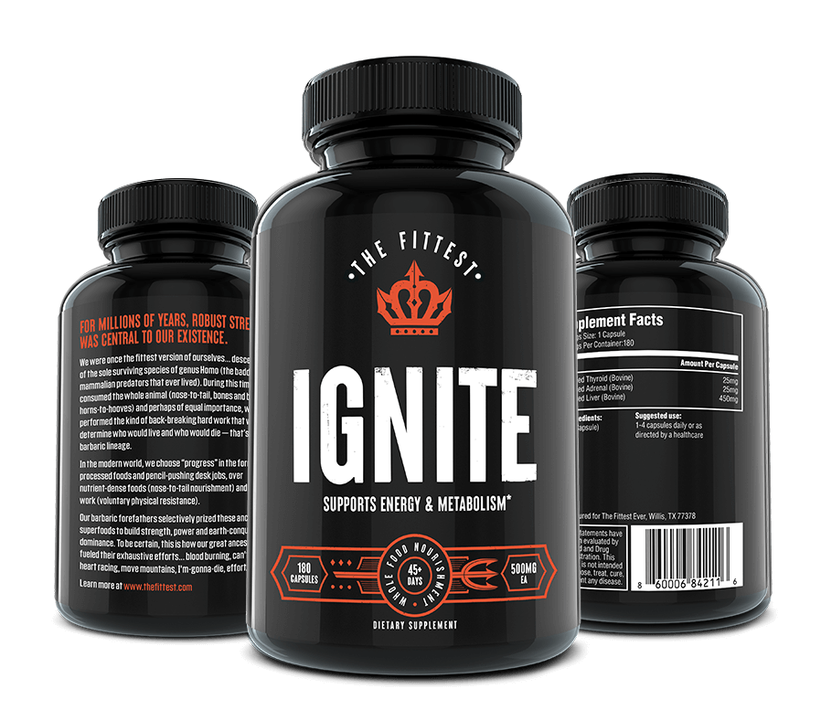 Trio of Ignite bottles showing all sides of the label